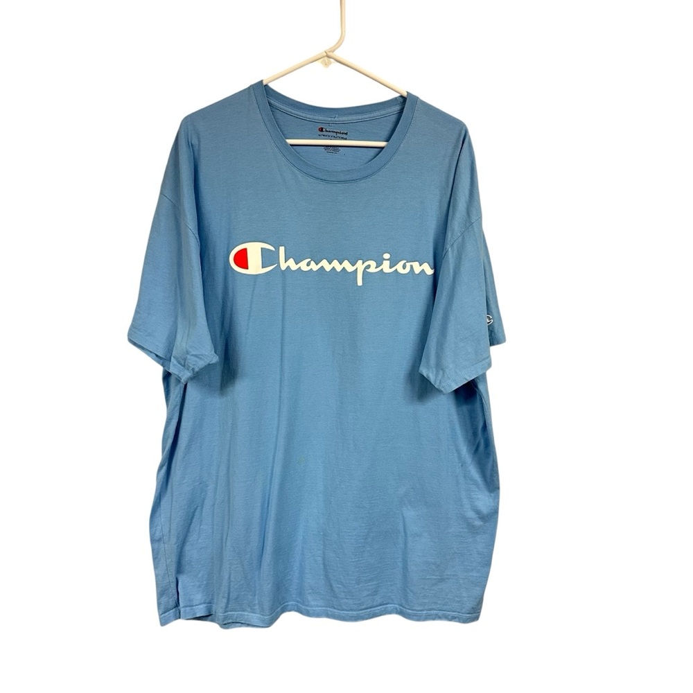 Champion Light Blue T-Shirt Logo Short Sleeve Tee Sports Athletic Active Men’s